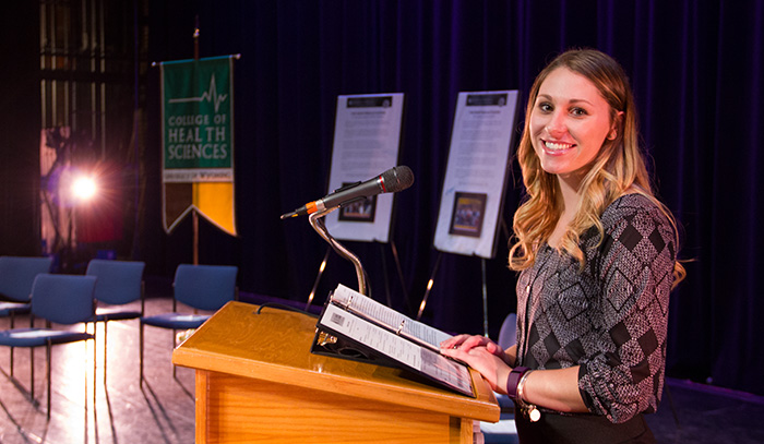 SNA President Kali Howe readies to address the 2015 Nightingale Ceremony