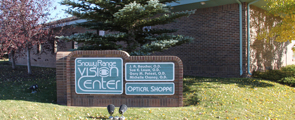 Snowy Range Vision Center brick sign in front of their building