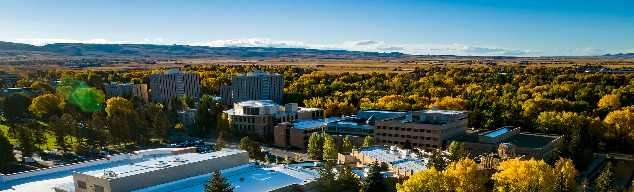 Aerial view of campus in the fall