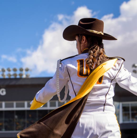 UW marching band member in uniform