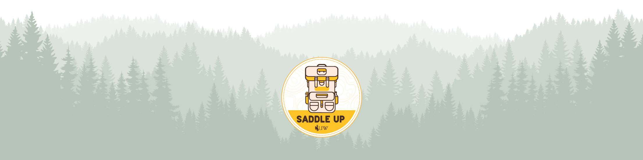 Saddle Up logo on green tree background