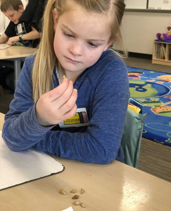 girl looking at snail