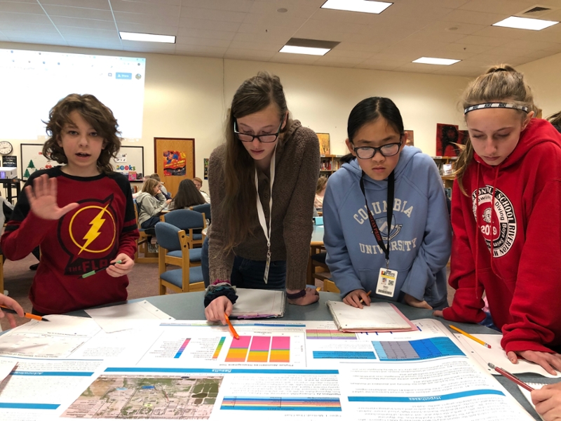 Riverton middle schoolers examining scientific posters