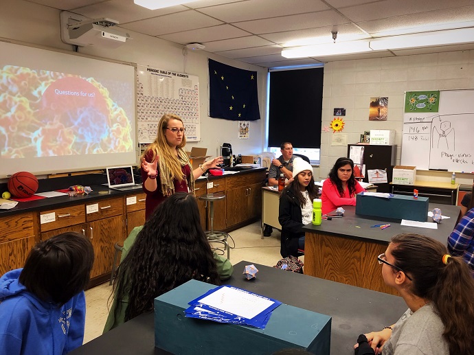 Roadshow team teaching at the front of the class