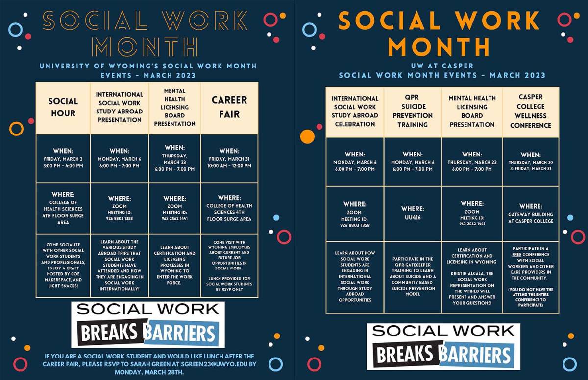 Image listing events for Social Work month, March, 2023.