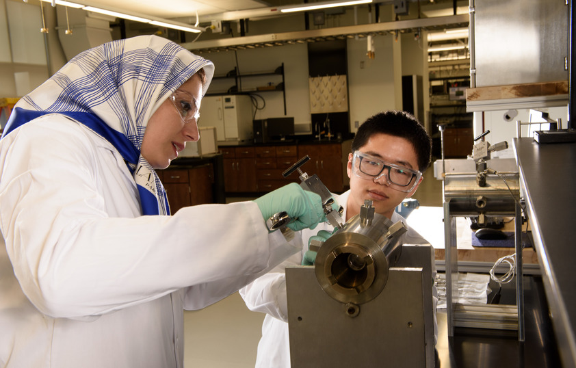 Student and professor in chemical engineering lab