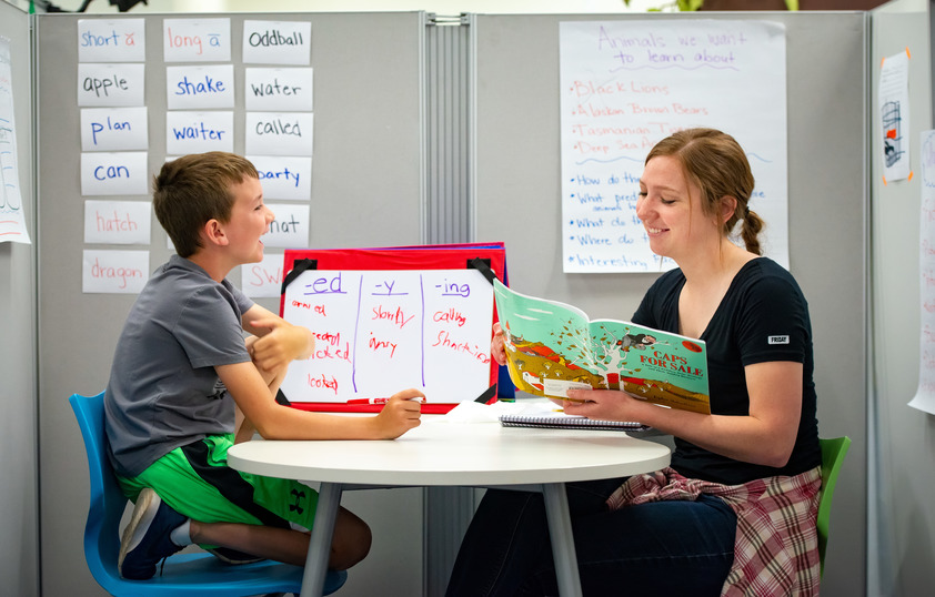 Teacher reading with student