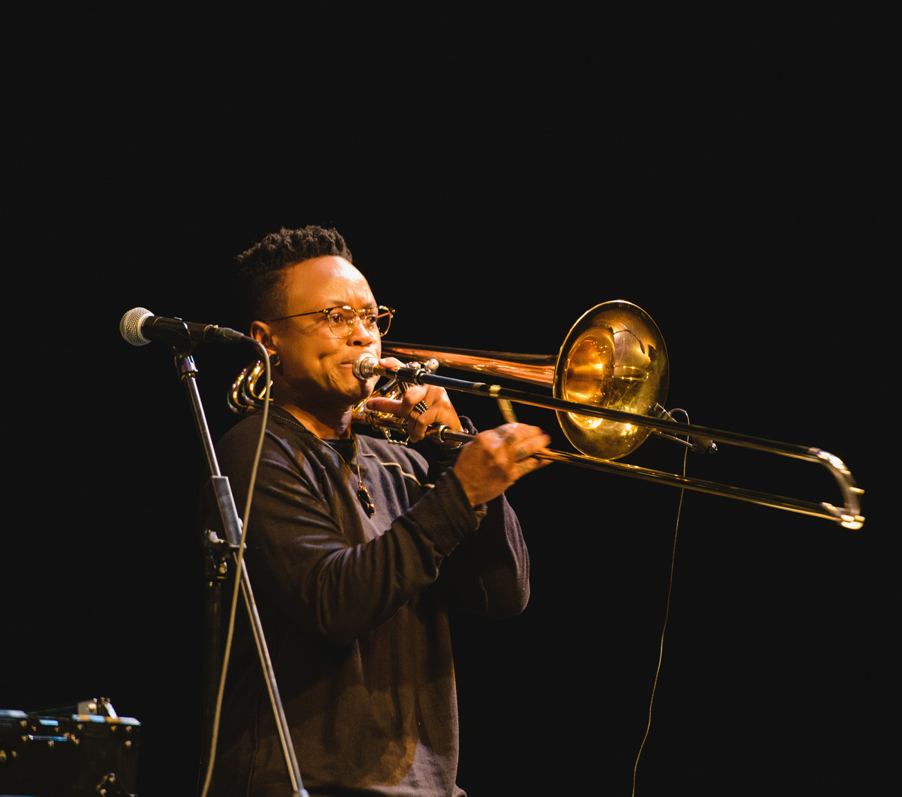 A student performing with trombone