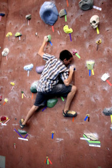 Man on a climbing wall