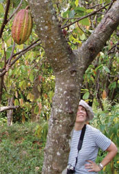 Cacao pod and a woman