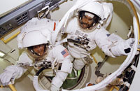 Astronauts in shuttle