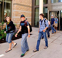 Students exiting building