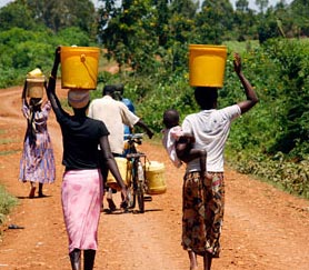 Women carrying water buckets