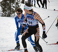 Two men skiing