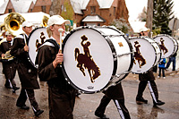 Percussion players in marching band