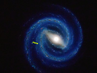spiral galaxy in space with the word home in one arm