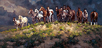 print of horses on a hill