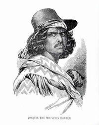 black and white print of man in 1800s Southwestern clothing