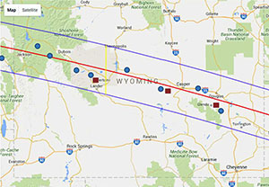 map of Wyoming with eclipse path marked