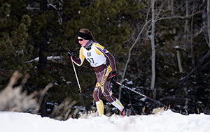 woman cross country skiing