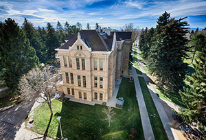 aerial view of large stone building