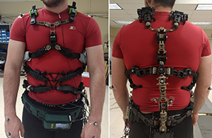 exoskeleton strapped around a person