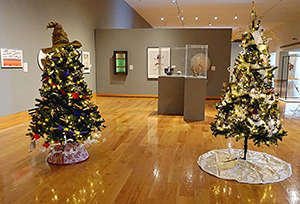 two Christmas trees in the UW Art Museum