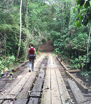 woman walking on trail in jungle