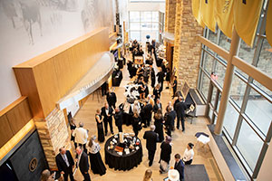 overhead view of people at a reception