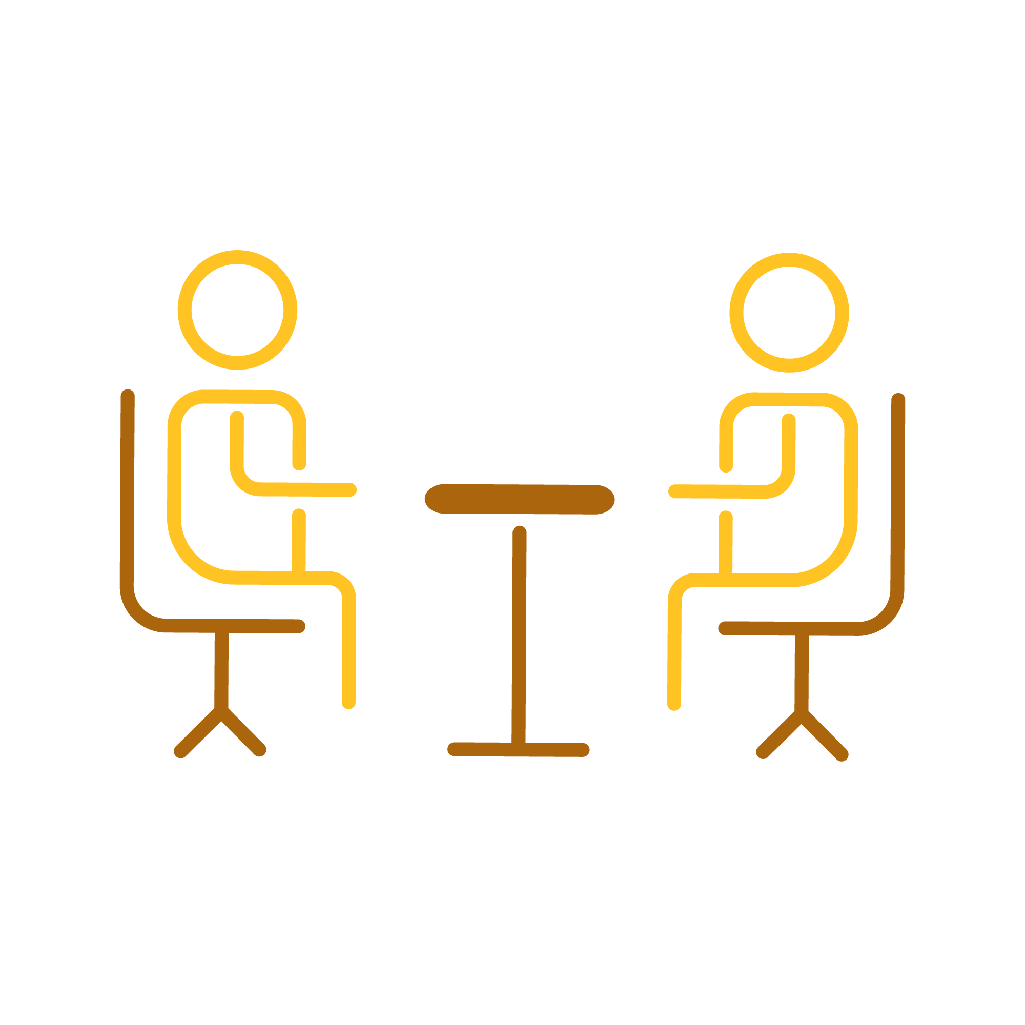 outline drawing of two people sitting at a table