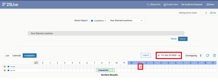 Screenshot highlighting Date and Time fields on the event request screen