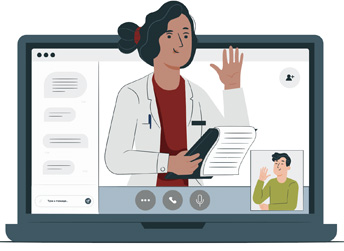 graphic of a health care person in a computer