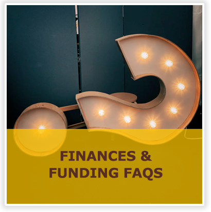 Finances and Funding FAQs over a question mark sign