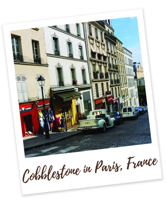 Cobblestone street in Paris, France