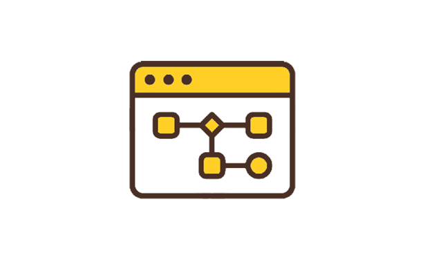 a brown and gold icon of a web page with a sitemap structure on it