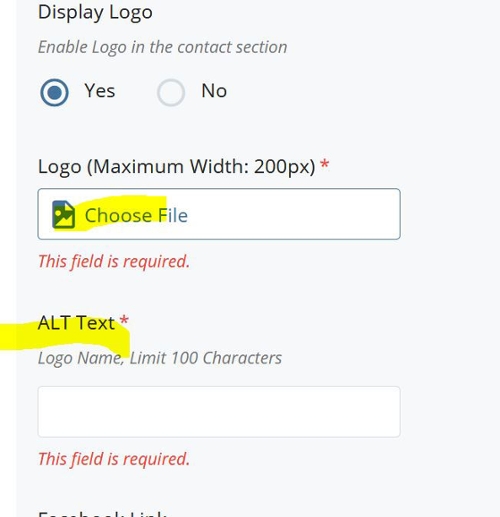 logo required field, if missing will cause an error in the CMS screenshot