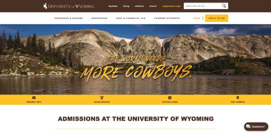 A screenshot of the UW admissions website