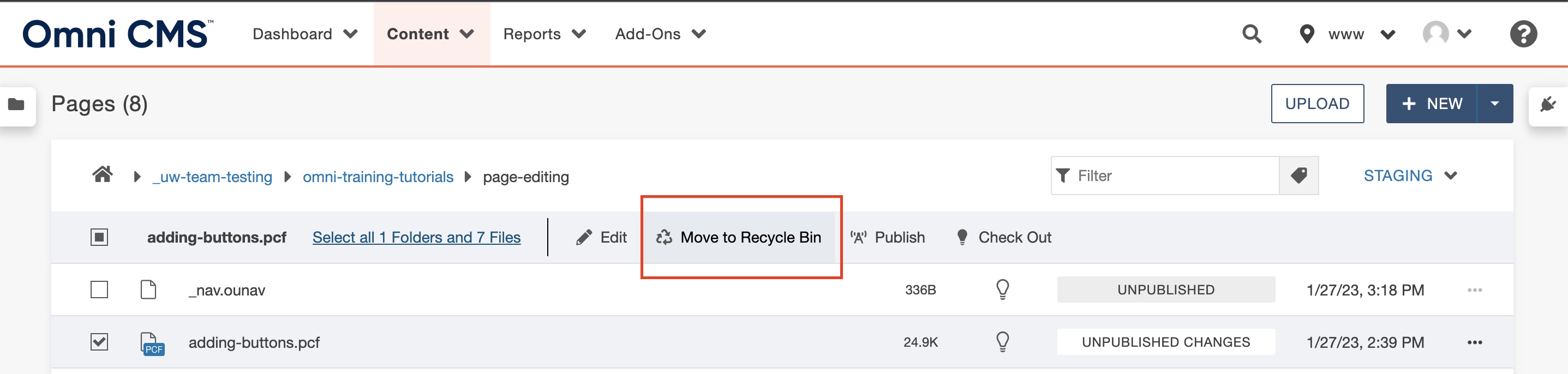 How to move to recycle bin screenshot