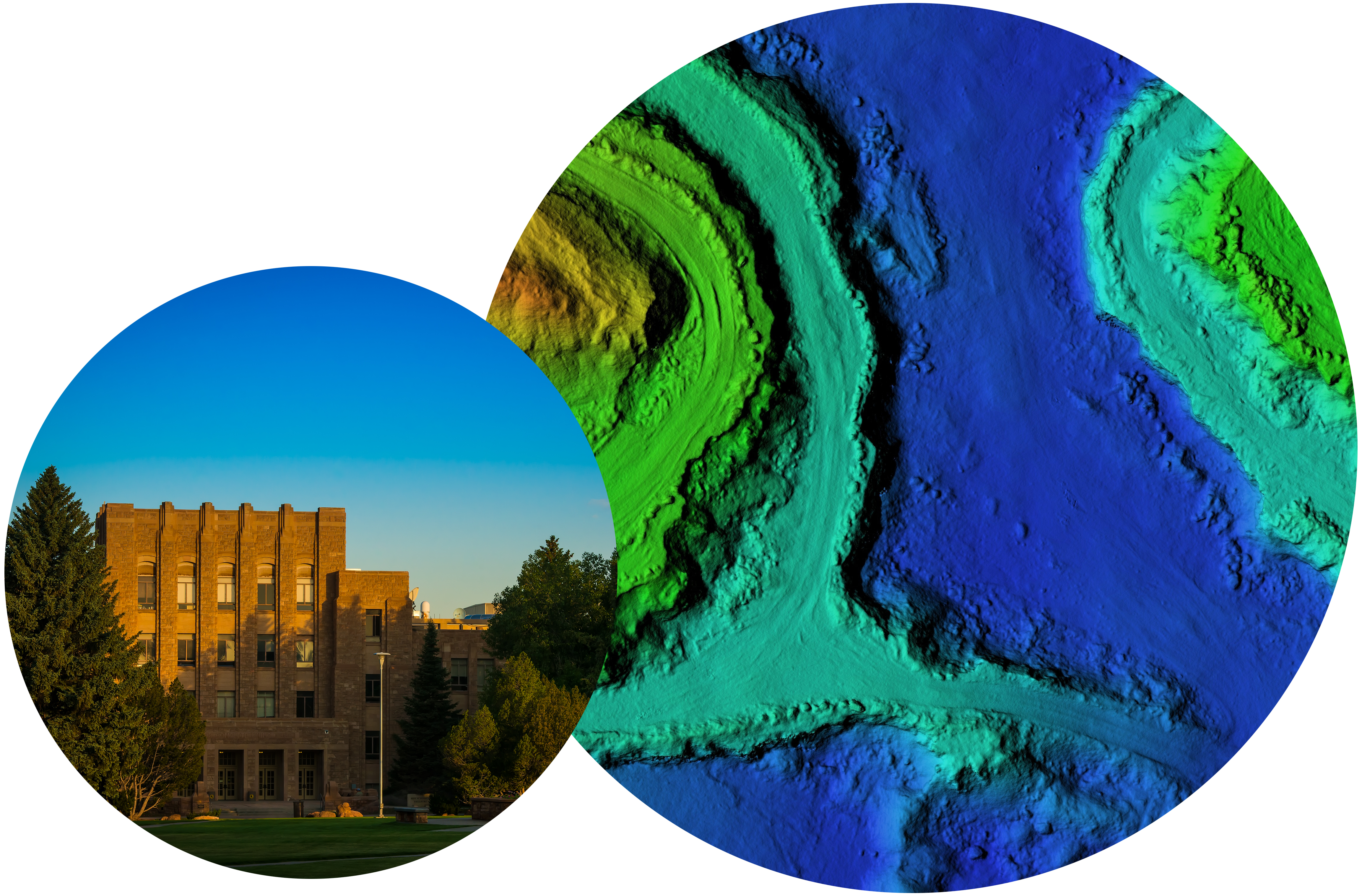 UW building and topographical map.