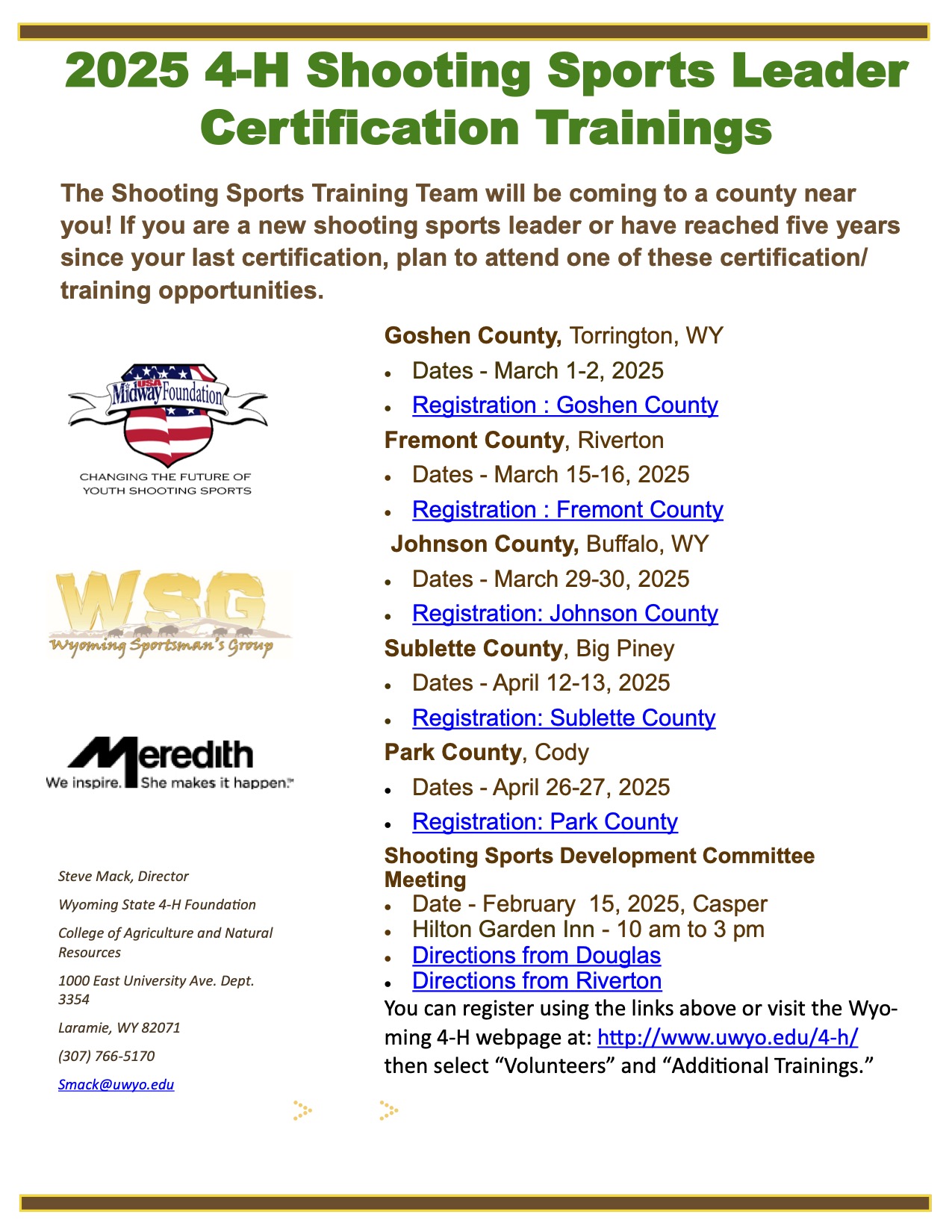 Shooting sports leader training flyer