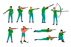 Pen and ink figures demonstrating various shooting positions