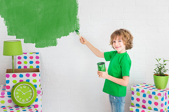 child painting room with polk-a-dots