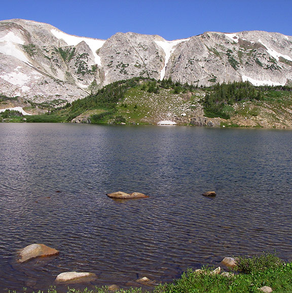 Snowy Range peaks and lake