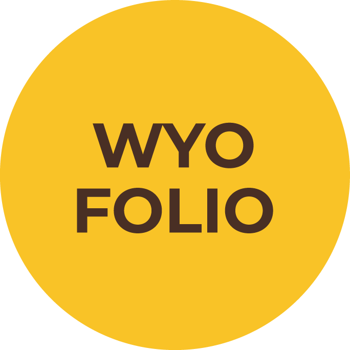 WyoFolio text in yellow circle