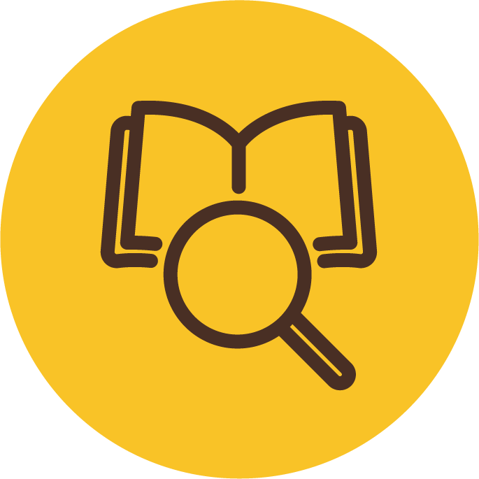 Icon of magnifying glass and book