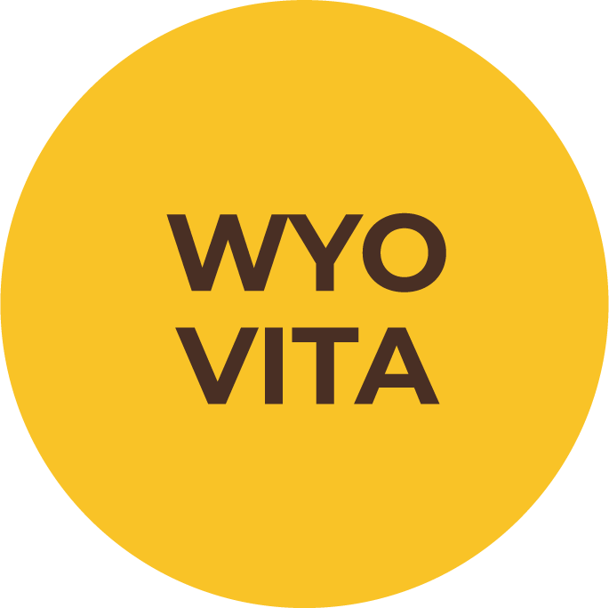 WyoFolio text in yellow circle
