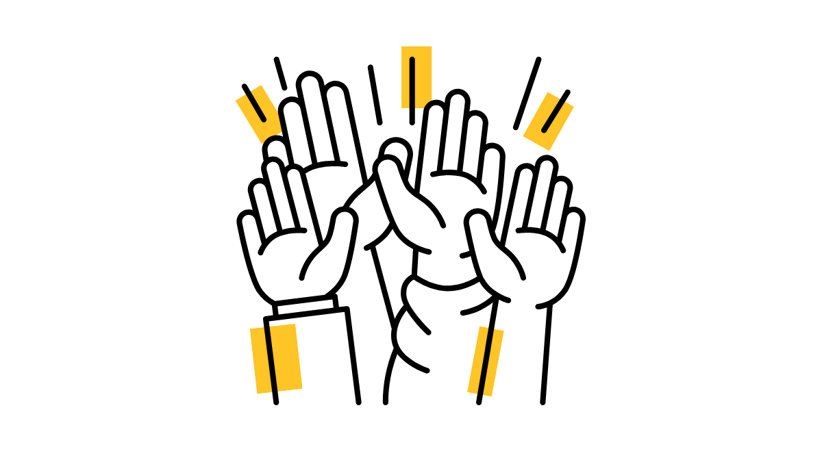 An icon of hands raising in the air