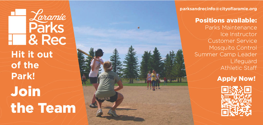 city of laramie ad for summer employment opportunities with link to apply: https://www.cityoflaramie.org/245