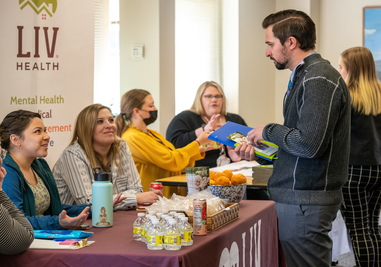 A UW student participates in a job fair at the University of Wyoming as part of career counseling. 