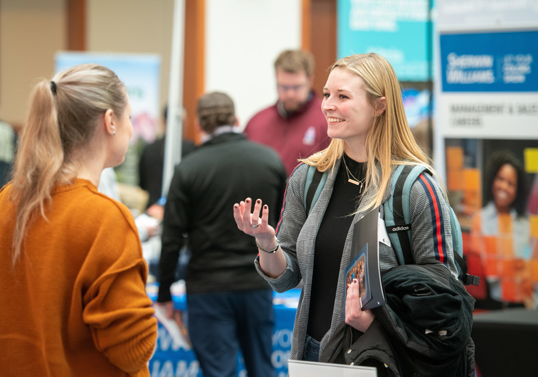 A UW student participates in a job fair at the University of Wyoming as part of ACES job counseling services.